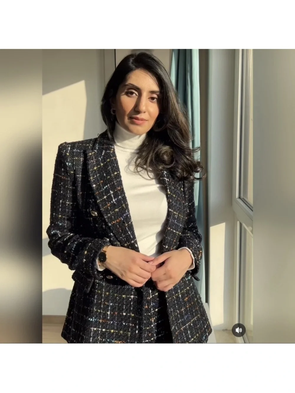 ZARA 2 PIECES MATCHING  SET DOUBLE BREASTED TWEED BLAZER AND SHORTS